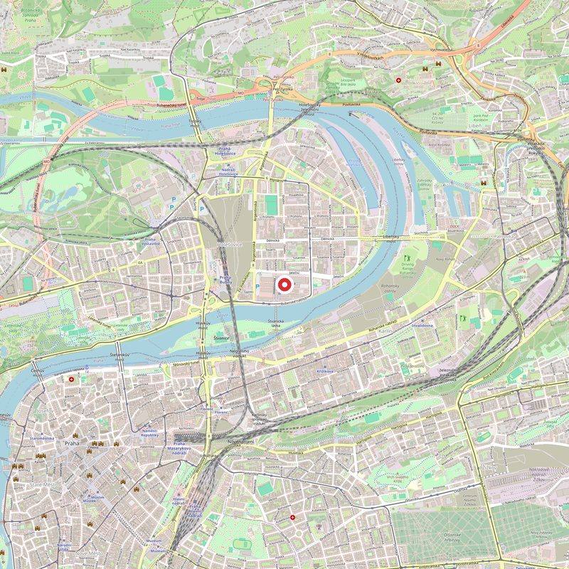 Náhled mapy — Holešovická tržnice, Hala 11, Praha 7. Vedle stanice metra Vltavská.